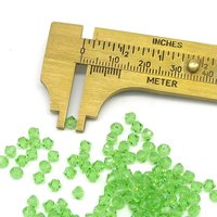 4mm Faceted Bicone Beads, Translucent Peridot Green Vintage Machine Cut Crystal Spacers