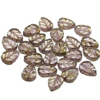 Flat Leaf Beads, Czech Pressed Glass 10x8mm Veined Birch
