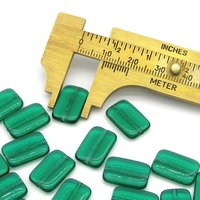 15.5mm Flat Rectangle Beads, 15.5x10mm Translucent Green Czech Pressed Glass