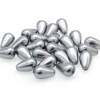 12x7mm Teardrop Beads, Opaque Metallic Gray Czech Glass Pearls