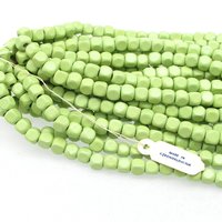 5mm Cubes, Light Green Vintage Czech Wood Beads, 21" Strand