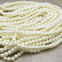 6mm Round Faux Pearls, Opaque Cream Lustre Vintage Plastic Beads (100)