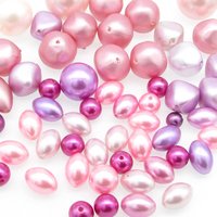 Pink Vintage Faux Pearl Mix, Assorted Oval, Round, and Bicone Plastic Lustre Beads