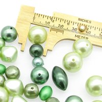 Vintage Bead Mix, Opaque Green Faux Pearls, 8mm-15mm Assorted Shapes