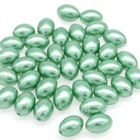 11mm Rice Beads, Opaque Green Plastic Pearls, Vintage 11x8mm Tapered Oval Barrels (37)