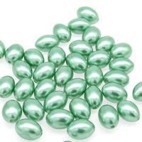 11mm Rice Beads, Opaque Green Plastic Pearls, Vintage 11x8mm Tapered Oval Barrels (37)