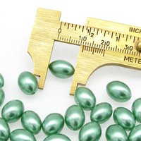 11mm Rice Beads, Opaque Green Plastic Pearls, Vintage 11x8mm Tapered Oval Barrels (37)