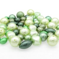 Vintage Bead Mix, Opaque Green Faux Pearls, 8mm-15mm Assorted Shapes