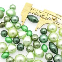 Vintage Bead Mix, Opaque Green Faux Pearls, 8mm-15mm Assorted Shapes