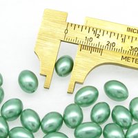 11mm Rice Beads, Opaque Green Plastic Pearls, Vintage 11x8mm Tapered Oval Barrels (37)