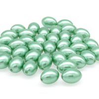 11mm Rice Beads, Opaque Green Plastic Pearls, Vintage 11x8mm Tapered Oval Barrels (37)