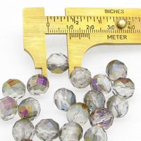 10mm Round Faceted Czech Glass Beads, Crystal Semi Gold Coated (21)