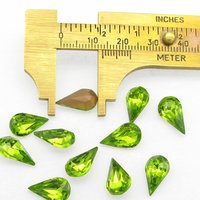 Olivine 13x7.8mm Pears, Vintage Foiled Rhinestones