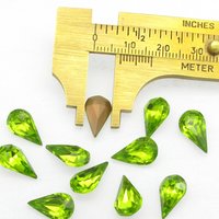 Olivine 13x7.8mm Pears, Vintage Foiled Rhinestones