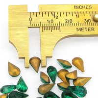 10x6mm Faceted Pear Rhinestones, Vintage Foiled Emerald Green TTC Point Back Glass Gems