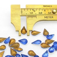 10x6mm Faceted Pear Rhinestones, Vintage Sapphire Blue Foiled Point Back Teardrop Glass Gems