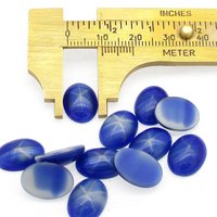 Vintage 14mm Oval Opaque Blue Star Sapphire Glass Flat Back Stones