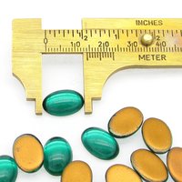 Vintage 14x10mm Oval Foiled Emerald Glass Cabochons