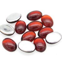 14x10mm Oval Glass Cabochons, Vintage Ruby Red Foiled Flat Back Stones