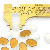 14x10mm Oval Glass Cabochons, Vintage Opaline White Foiled Flat Back Stones
