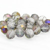 10mm Round Faceted Czech Glass Beads, Crystal Semi Gold Coated (21)
