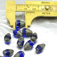 12x8mm Sapphire Picasso Faceted Teardrop Czech Glass Beads