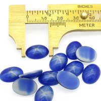 Vintage 14mm Oval Opaque Blue Star Sapphire Glass Flat Back Stones