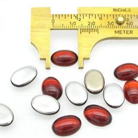 14x10mm Oval Glass Cabochons, Vintage Ruby Red Foiled Flat Back Stones