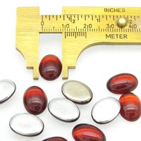 14x10mm Oval Glass Cabochons, Vintage Ruby Red Foiled Flat Back Stones