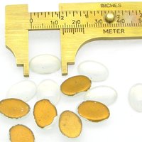 14x10mm Oval Glass Cabochons, Vintage Opaline White Foiled Flat Back Stones
