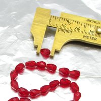 Siam Ruby 7x5mm Pear Beads, Red Czech Fire Polished Glass Faceted Teardrops
