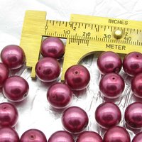 Round Glass Beads, Fuchsia Czech Faux Pearls 12mm 10mm
