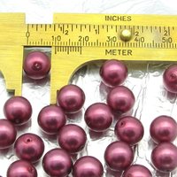 Round Glass Beads, Fuchsia Czech Faux Pearls 12mm 10mm
