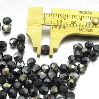 6mm Faceted Rounds, Jet Valentinite Half-Coat Czech Fire Polished Glass Beads (100)