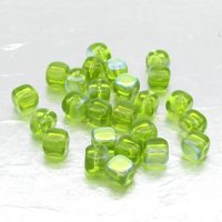 5mm Cube Beads, Olivine AB Small Czech Pressed Glass Spacers