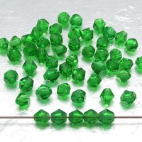 Vintage Bicones, 6mm Emerald Green Faceted Glass Beads