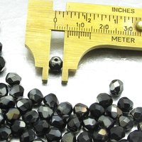 6mm Faceted Rounds, Jet Valentinite Half-Coat Czech Fire Polished Glass Beads (100)