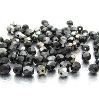 6mm Faceted Rounds, Jet Valentinite Half-Coat Czech Fire Polished Glass Beads (100)