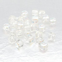 5mm Cubes, Crystal AB Small Czech Pressed Glass Beads