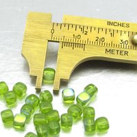 5mm Cube Beads, Olivine AB Small Czech Pressed Glass Spacers