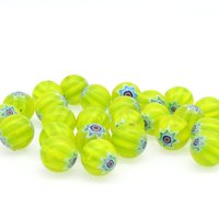8mm Ball Millefiori Beads, Yellow with Teal (25)