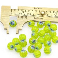 8mm Ball Millefiori Beads, Yellow with Teal (25)