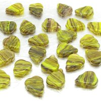 Flat Leaf Beads, 12x10mm Two-Tone Czech Pressed Glass for Charms and Pendants