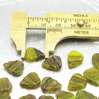 Flat Leaf Beads, 12x10mm Two-Tone Czech Pressed Glass for Charms and Pendants