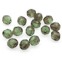 10mm Faceted Beads, Green and Brown Fire Polished Rounds