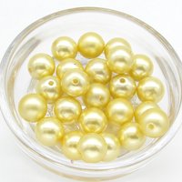 Vintage Faux Pearls, Yellow Plastic Lustre Beads, 10mm 14mm Rounds (24)