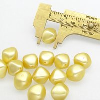 Vintage Faux Pearls, Opaque Yellow Lustre Beads, 15mm Baroque Bicones (14)