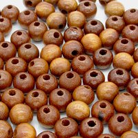10mm Round Wood Beads, Natural Brown Polished Rondelles (100)