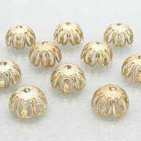14mm Bead Caps, Gold Plated Brass Findings (10)