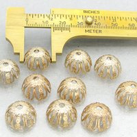 14mm Bead Caps, Gold Plated Brass Findings (10)